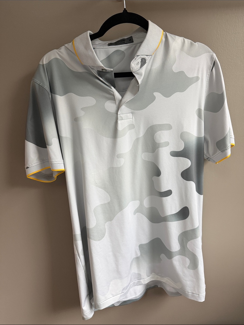 G/FORE Men's Light Gray Camo Polo with Yellow Trim
